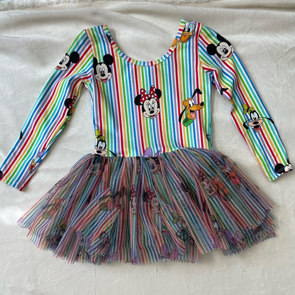 Wild Rich Kids size 7/8 long sleeved tutu leotard, Disney rainbow stripes